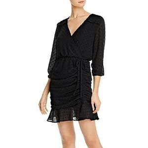 Surplice Ruched Casual Dress~ Medium Black